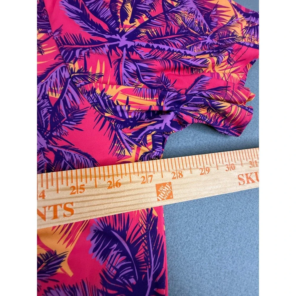 Hreski‎ Polo Shirt Mens XXL Pink Purple Palm Tree Tropical Performance Golf Top